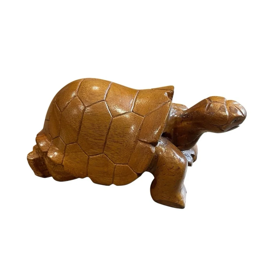Wood Carved Turtle Wooden Turtle Sculpture Rustic Shelf Decor Table Decor MCM